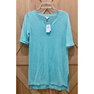 NEW J. Jill Extra Small  Women Tunic Split Neck Short Sleeve Blue AQUATINT NWT